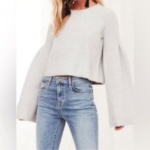 Lovers + Friends Maxine Cropped Bell Sleeve Sweater Size small Gray Grey